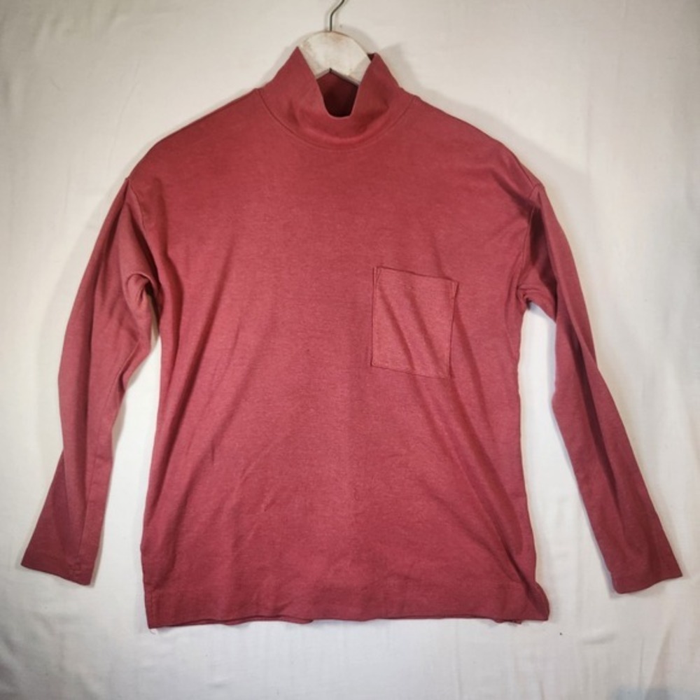 Eddie Bauer Womens Red Cottonβ Mock Neck Long Sleeve Pocket T-Shirt Size S